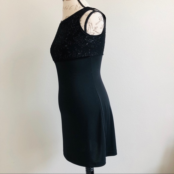 Byer Too! LBD Beaded Lace Bodice Scoop Back Sz S - Picture 3 of 7